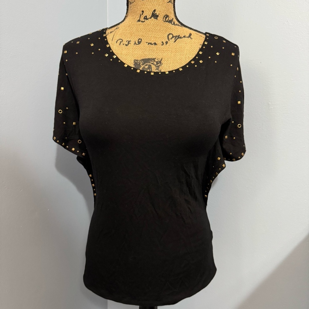 Essentials by Milano Black Top with Gold Studded Accents